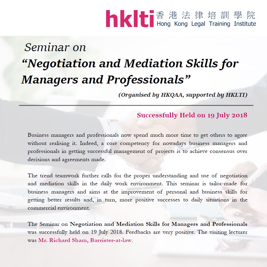 hklti hkqaa negotiation and mediation skills for mangers and professionals seminar report 20180719