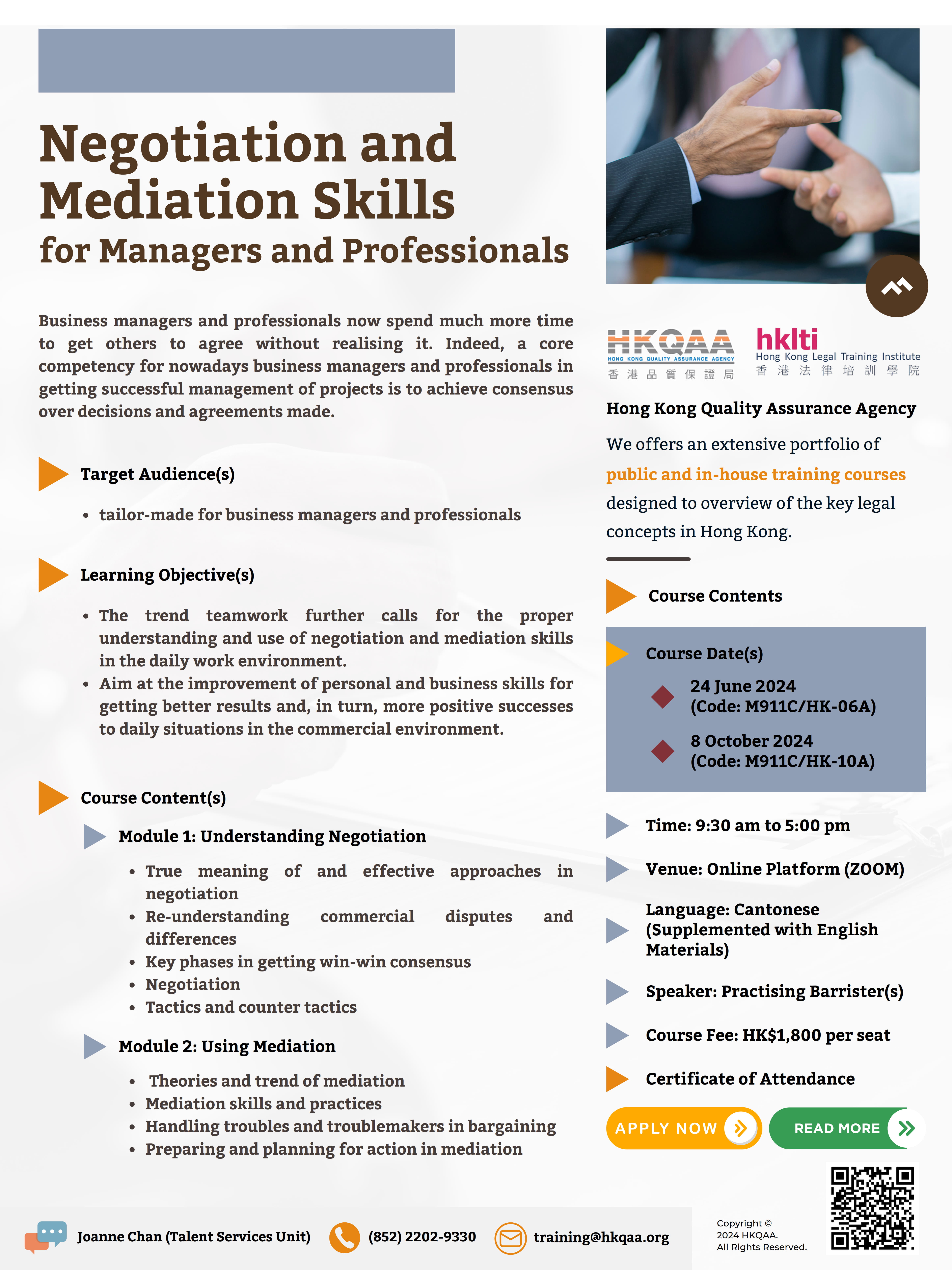 2024 hklti hkqaa NegotiationMediation Skills for Managers and Professionals